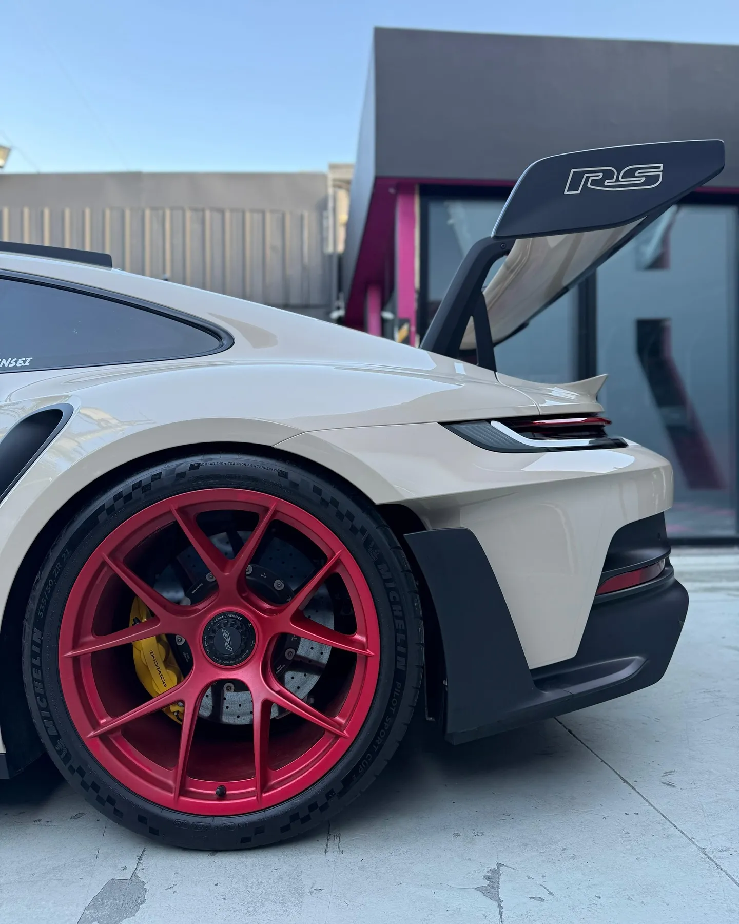 Porsche 992 GT3RS wrapped in Inozetek Exclusive Color Flower Cloth Beige. View 2