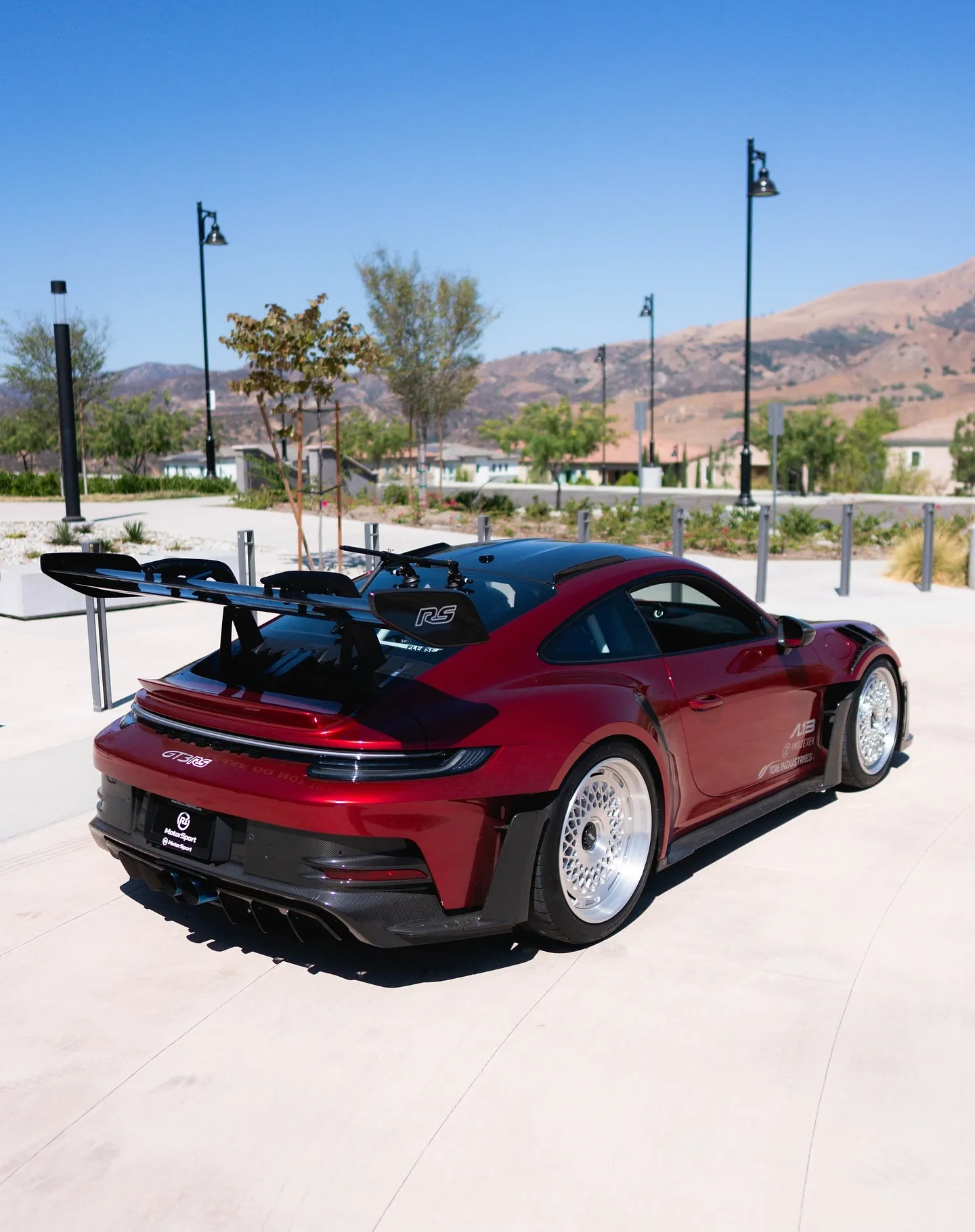 Porsche GT3RS wrapped in Inozetek Metallic Vampire Red. View 1